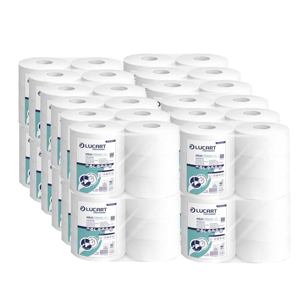 Pallet of 24 Aquastream 340 Maxi Jumbo toilet paper packs of 6 rolls