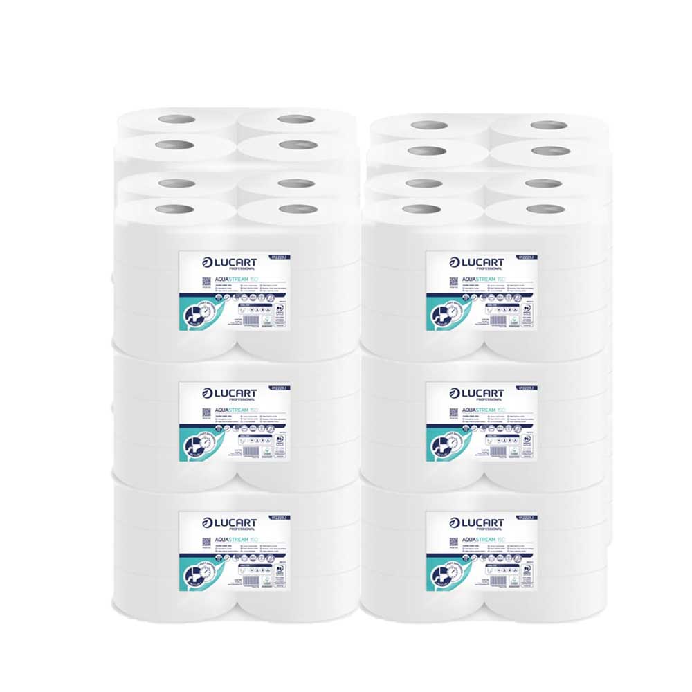 Pack of 12 packs of Aquastream 150 Mini Jumbo water-soluble toilet paper 12 rolls