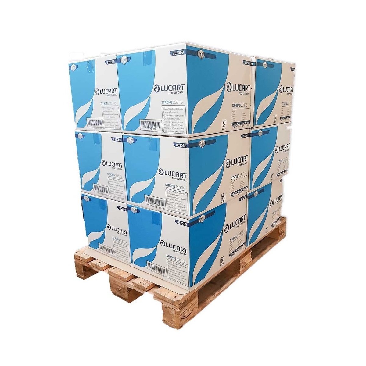 Pallet of 12 boxes of 48 packs white paper napkins Strong 233 T5 Lucart