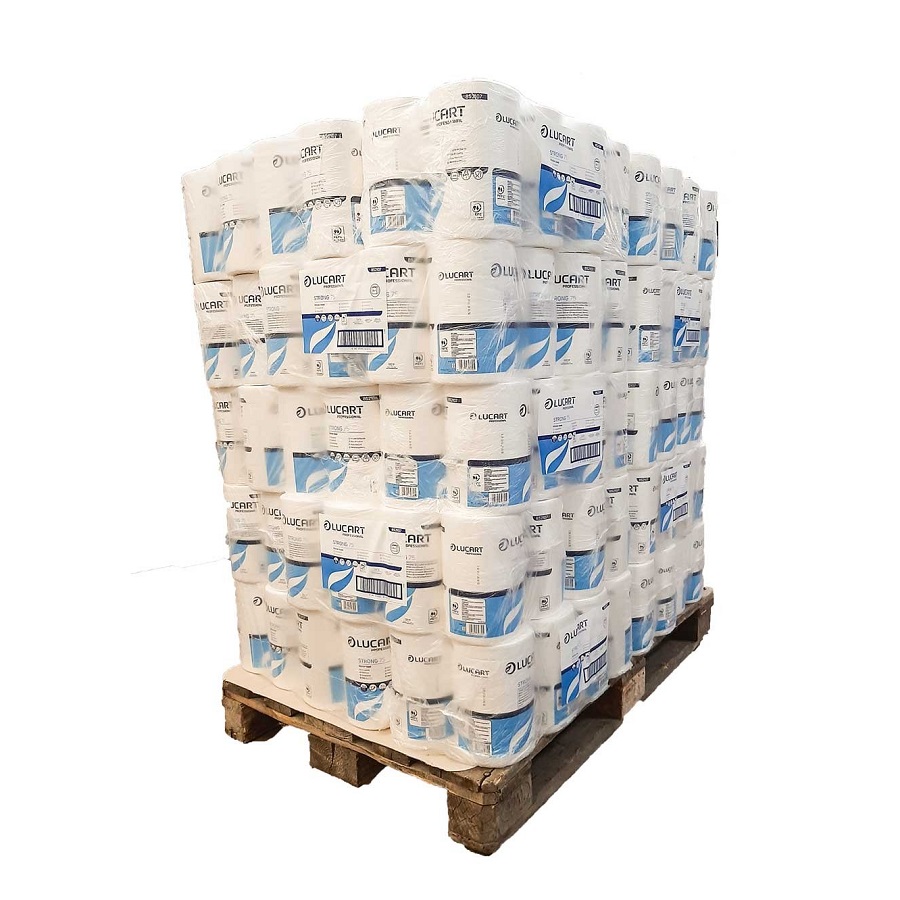 Pallet of 240 packs, a single roll of Pertutto paper with 300 rips, Strong Lucart 