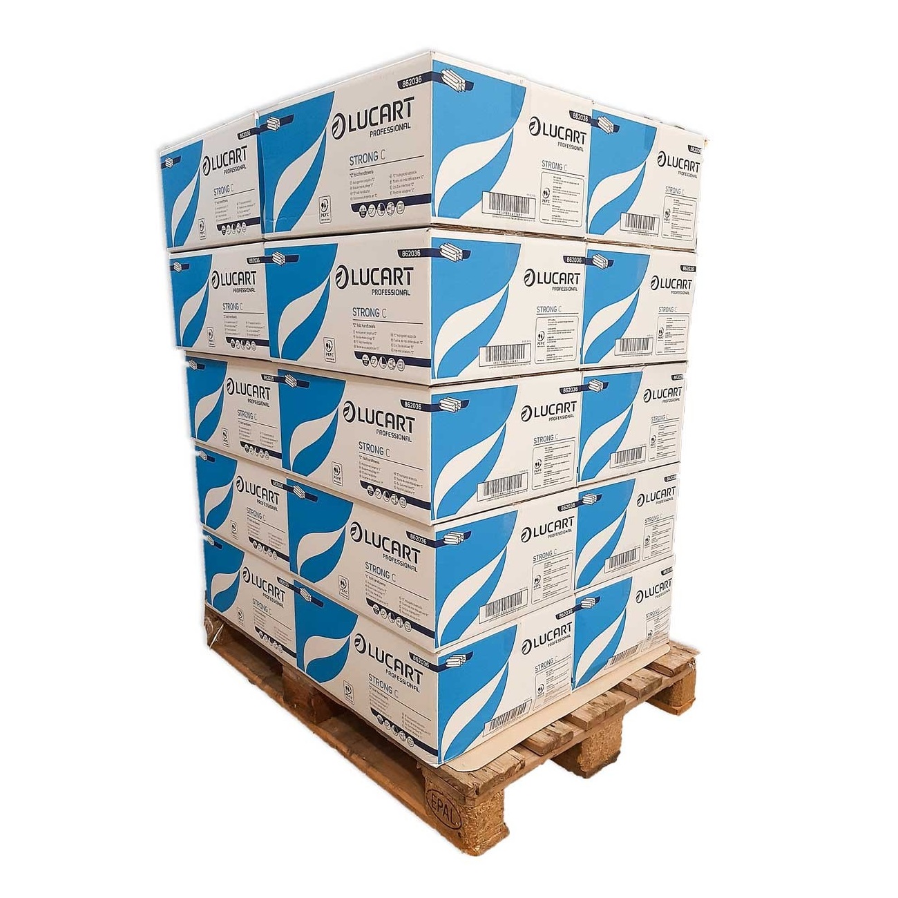 Pallet of 20 boxes by Strong Lucart C-folded towels of 20 packs each