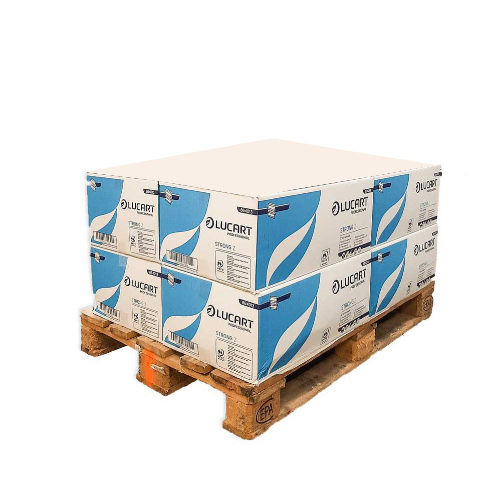 Packaging: 8 boxes of 18 packs each of Lucart Strong Z-folded paper towels