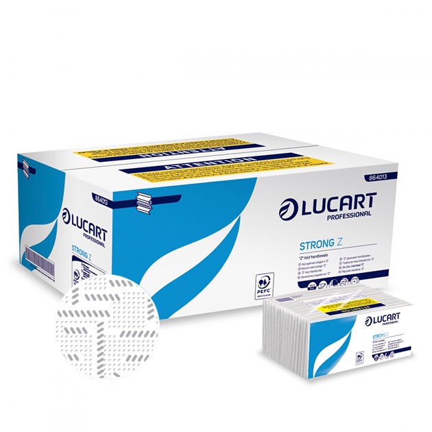 Packaging: 8 boxes of 18 packs each of Lucart Strong Z-folded paper towels