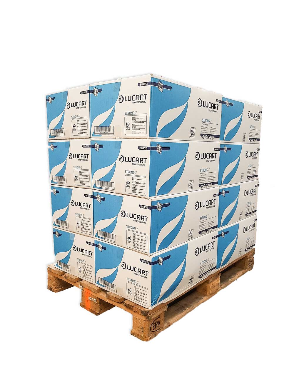  Pallet of 16 boxes of 18 packs each of Lucart Strong Z-folded paper towels 