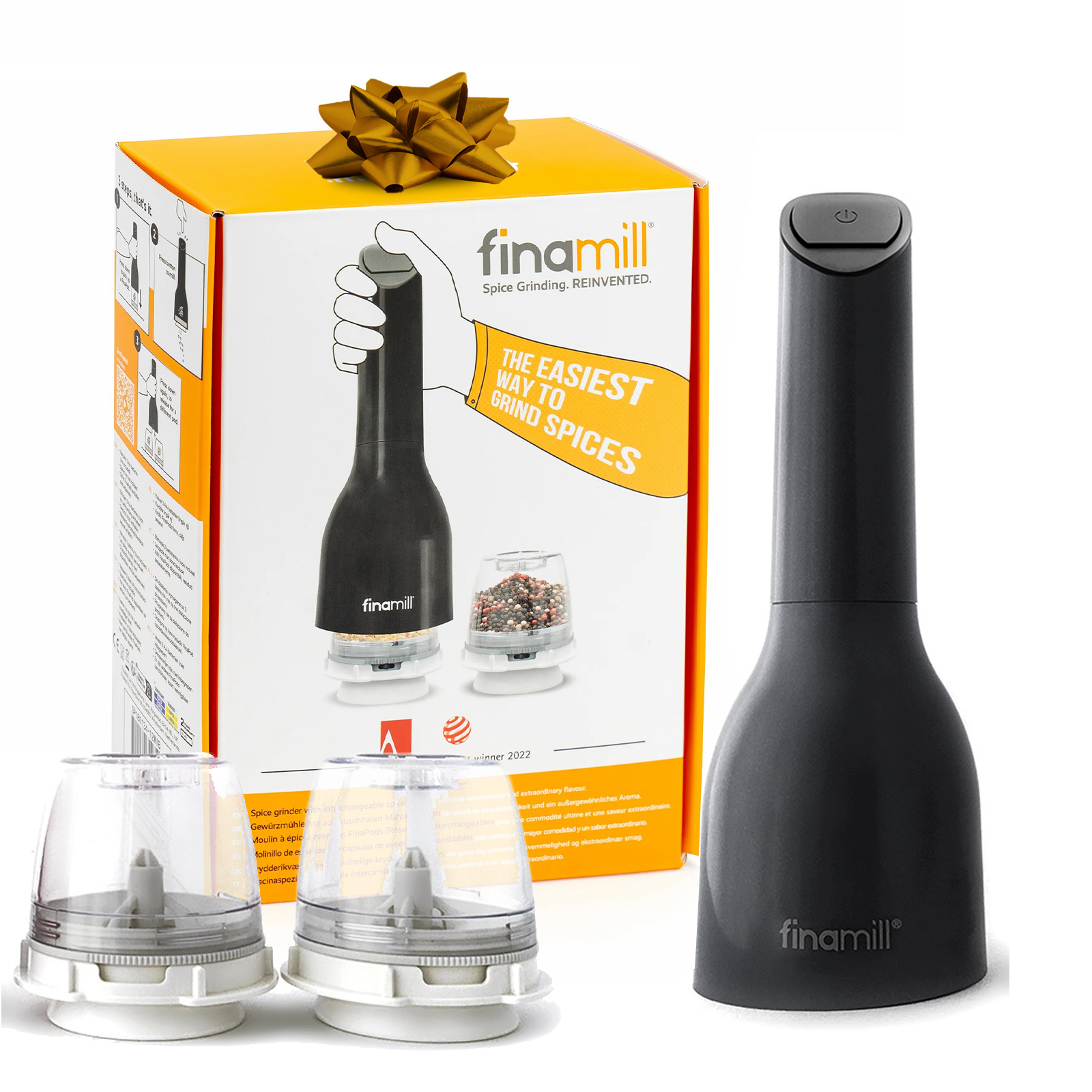 Finamill battery-powered electric spice grinder with 2 containers Midnight Black