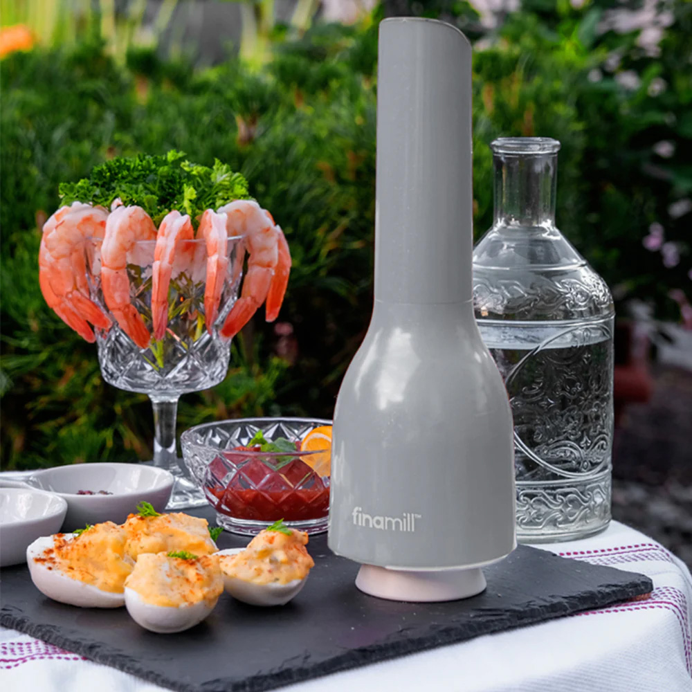 Finamill Stone battery-powered electric spice grinder with 2 containers