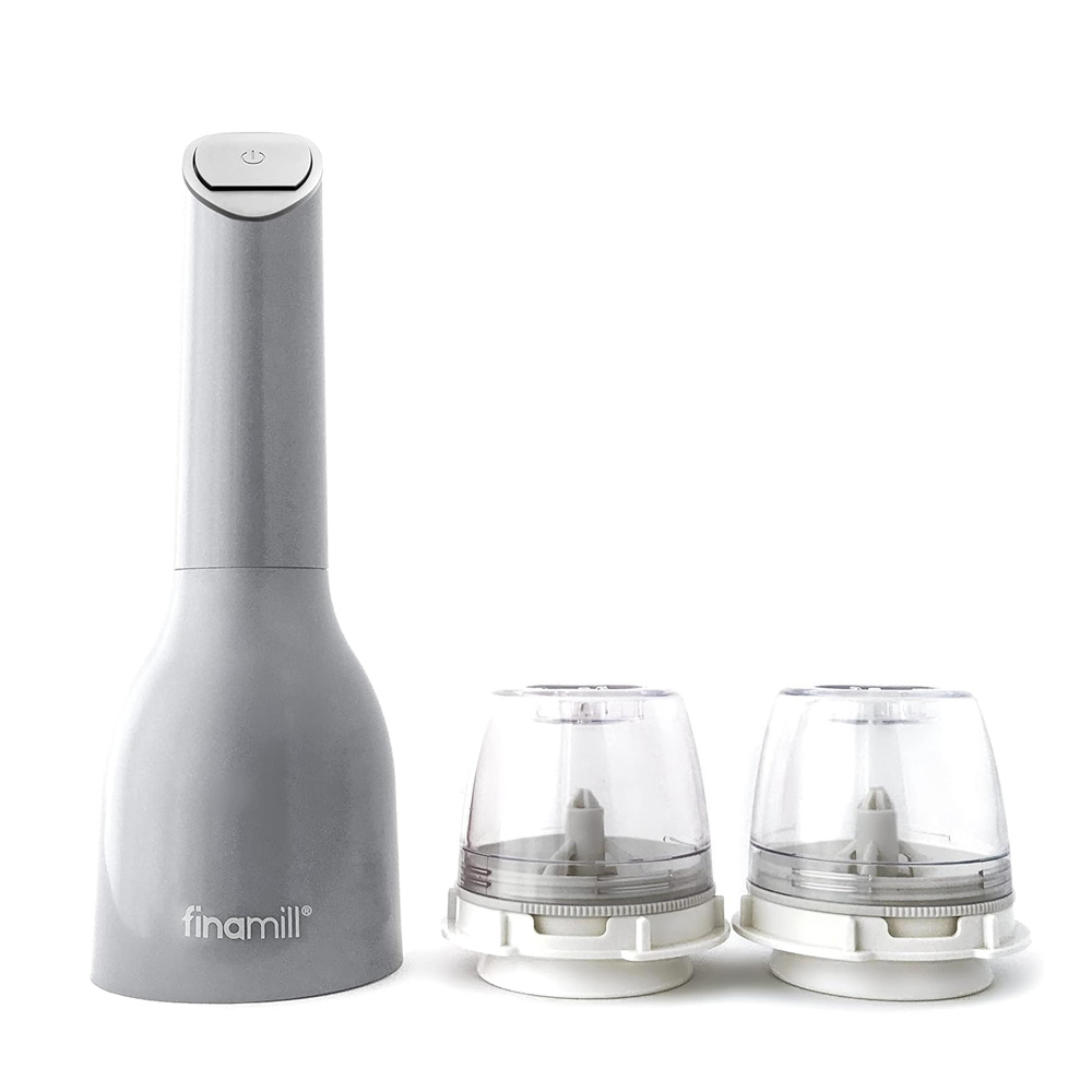 Finamill Stone battery-powered electric spice grinder with 2 containers