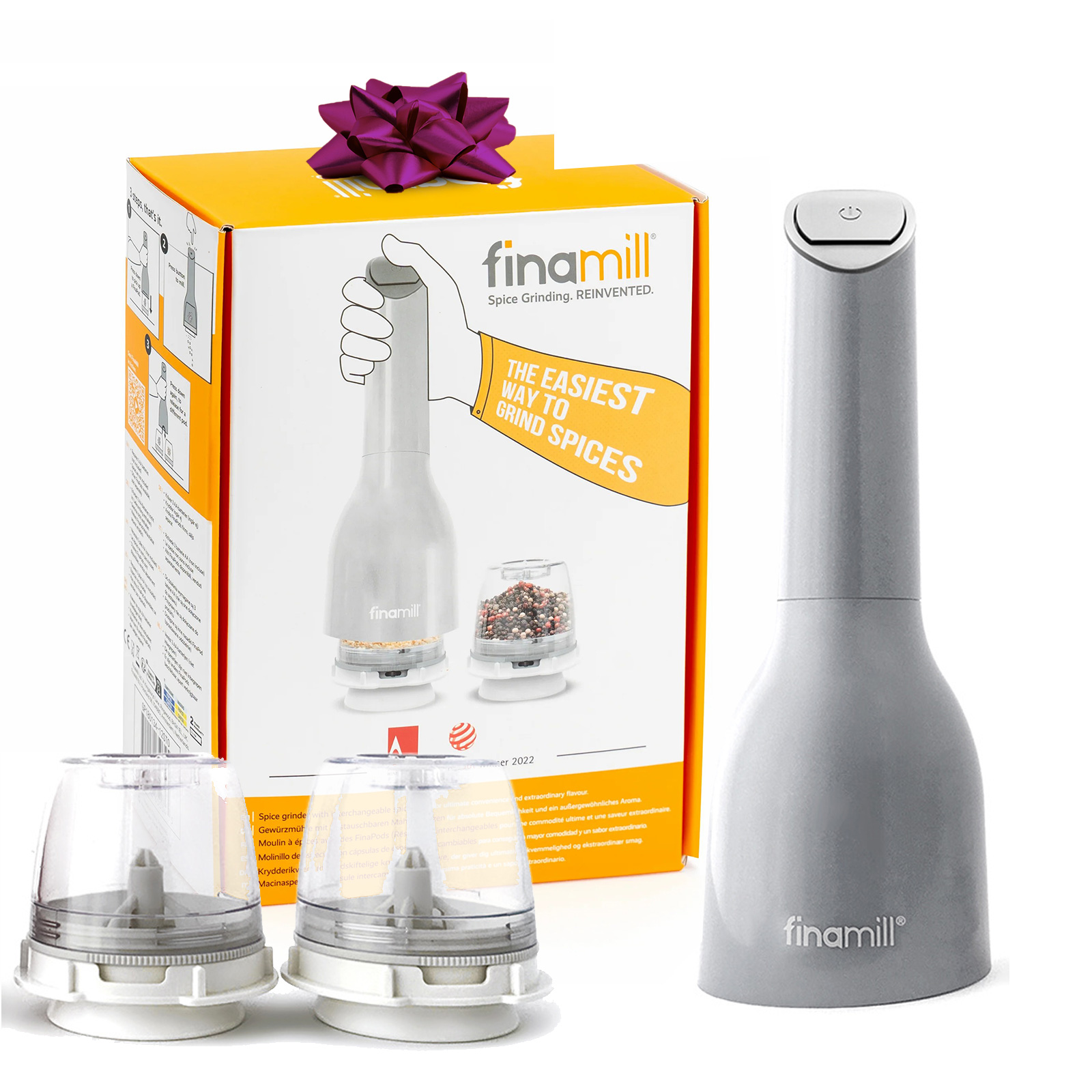 Finamill battery-powered electric spice grinder with 2 Stone containers