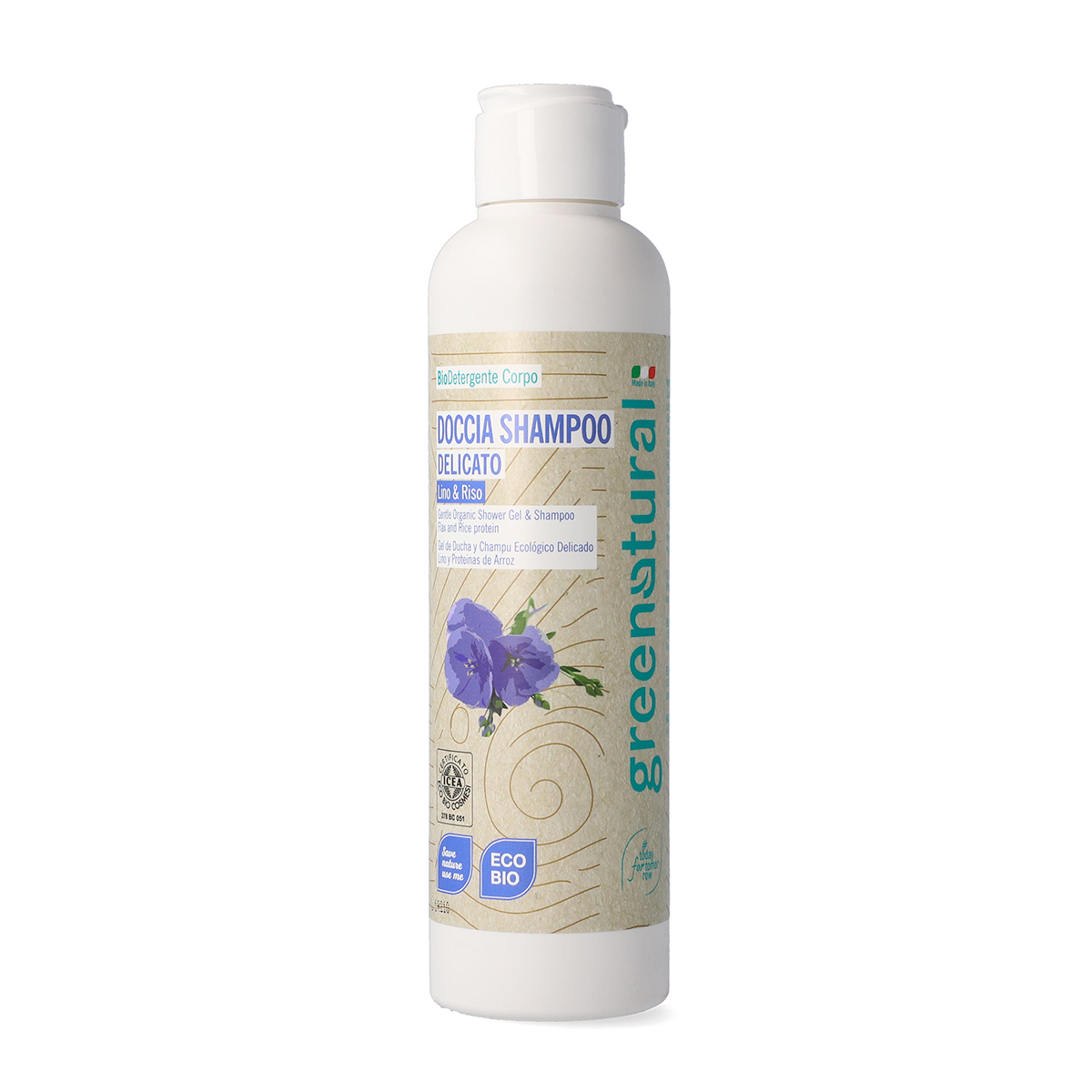 Delicate eco-bio shower shampoo with flax and rice protein 250 ml.