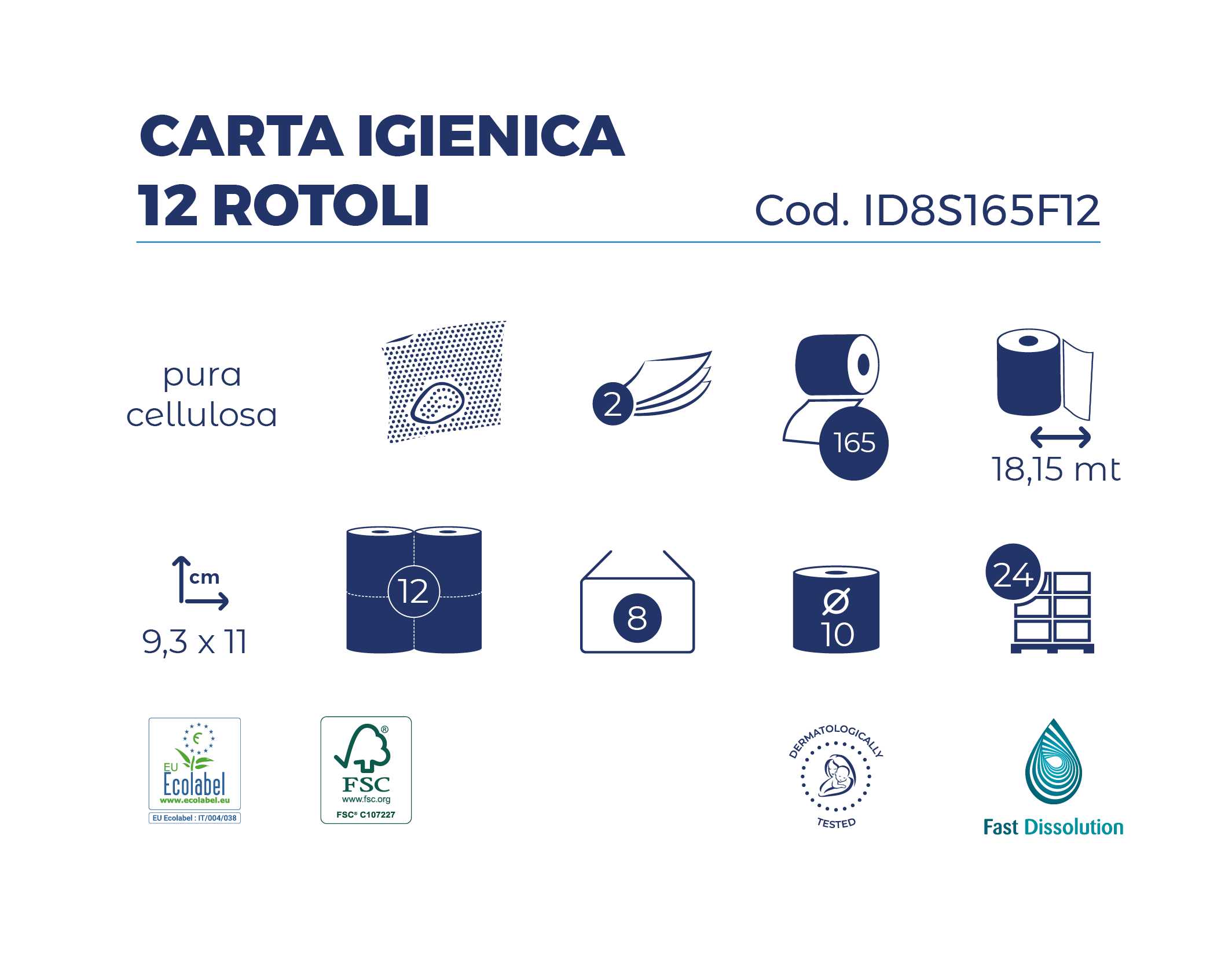 Packaging 8 packs of water-soluble toilet paper 12 rolls Fast Dissolution