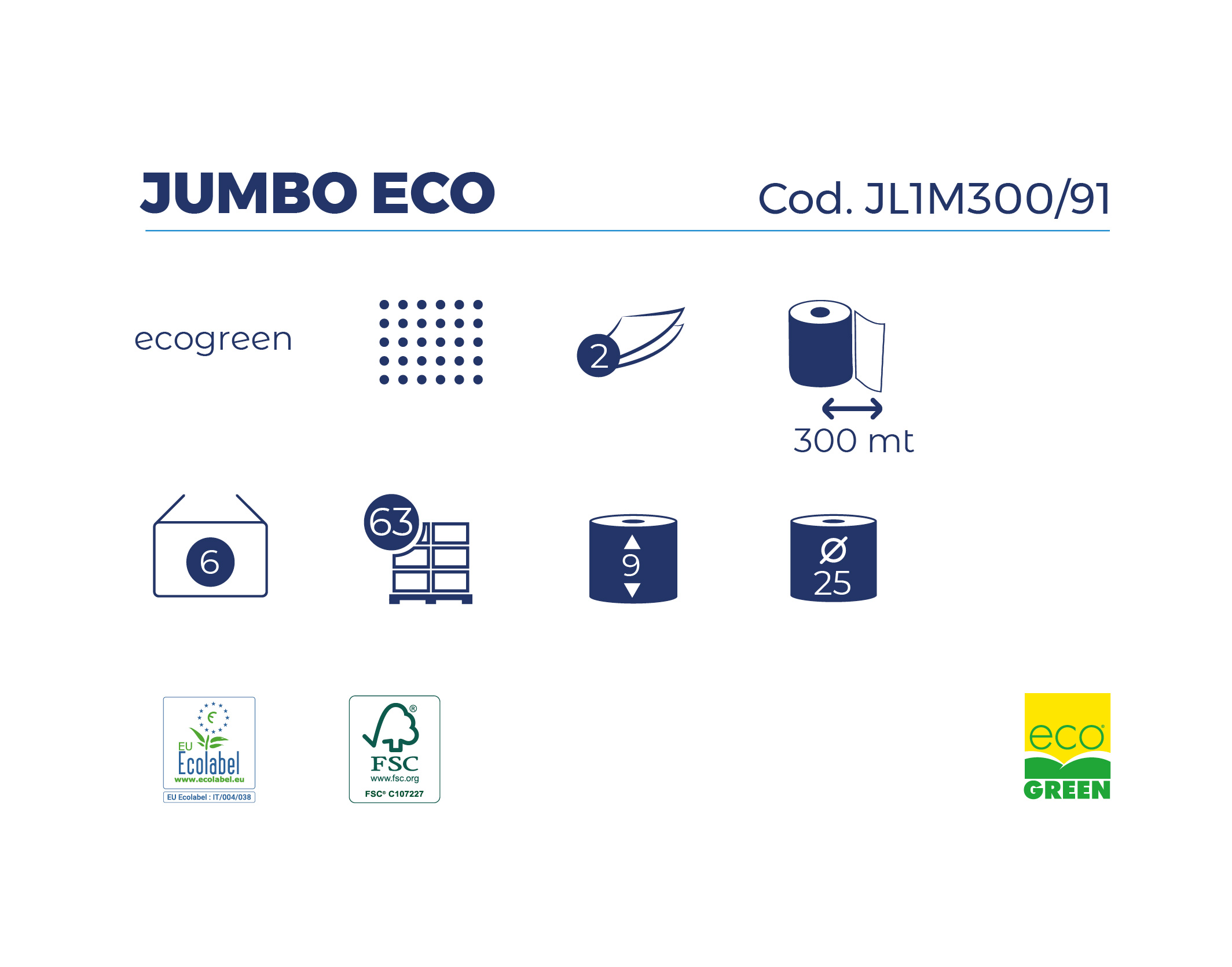 Packaging: 10 packs of 6 rolls of Jumbo eco toilet paper
