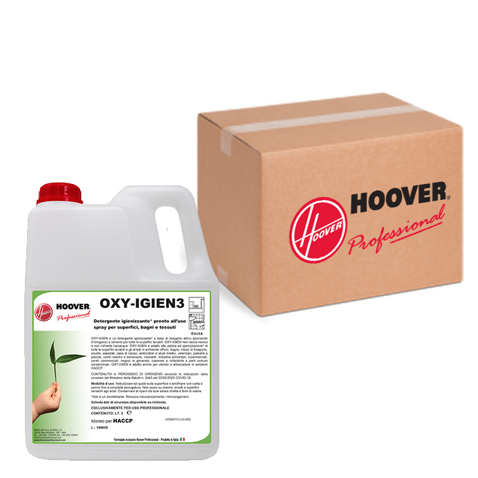 Box of 4 sanitizing detergents for surfaces and fabrics Oxy Igien 3 liters