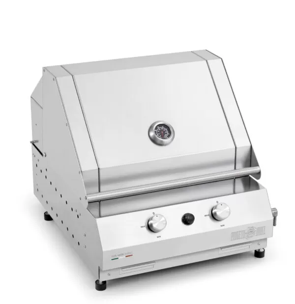 Fry Top 500 basic countertop 2 burner gas barbecue with V drain grill