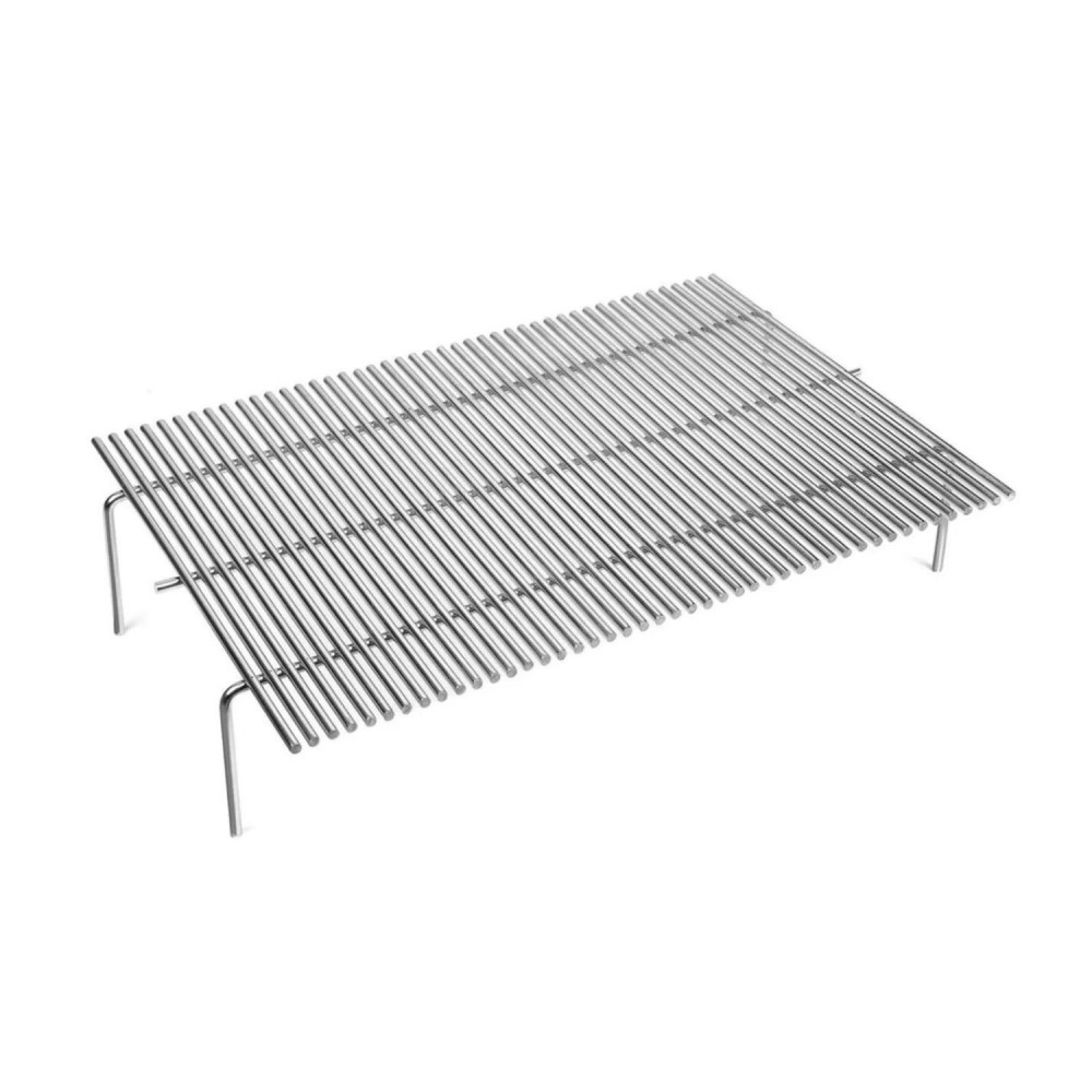 Wood-fired barbecue grate with V drain (round rods)