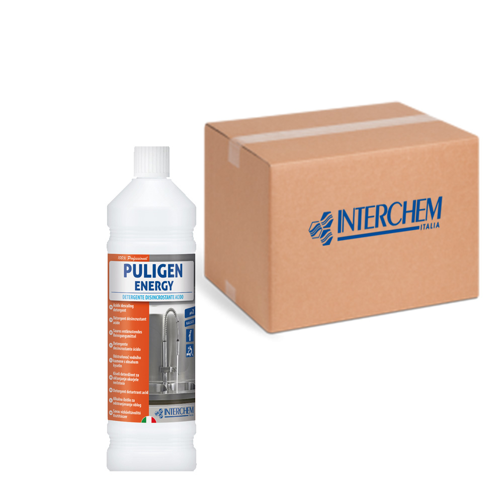 Box of 12 pieces Puligen Energy Acid Descaling Detergent of 1 lt