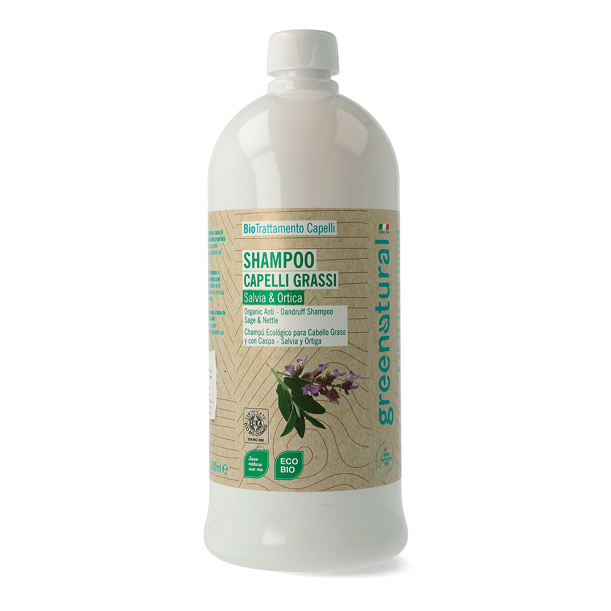 Eco-bio anti-dandruff shampoo refill with Sage and Nettle 1 liter
