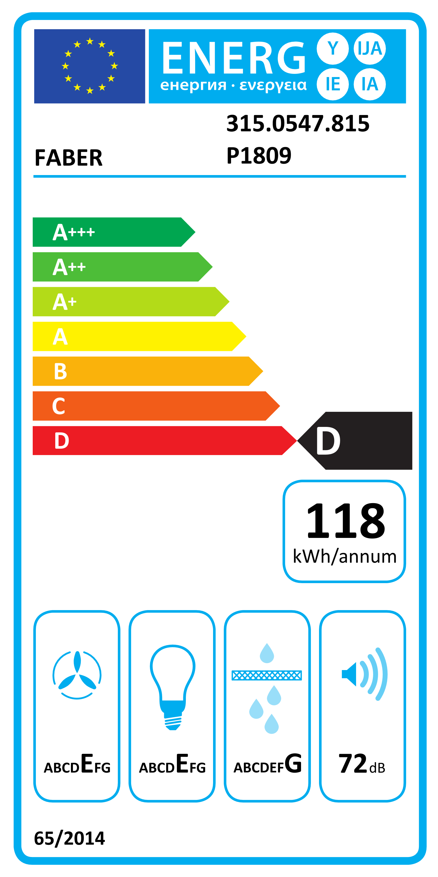 Scheda energetica EPREL Faber 2152 Light Grey 90 cm Under-Cabinet Built-in Cooker Hood