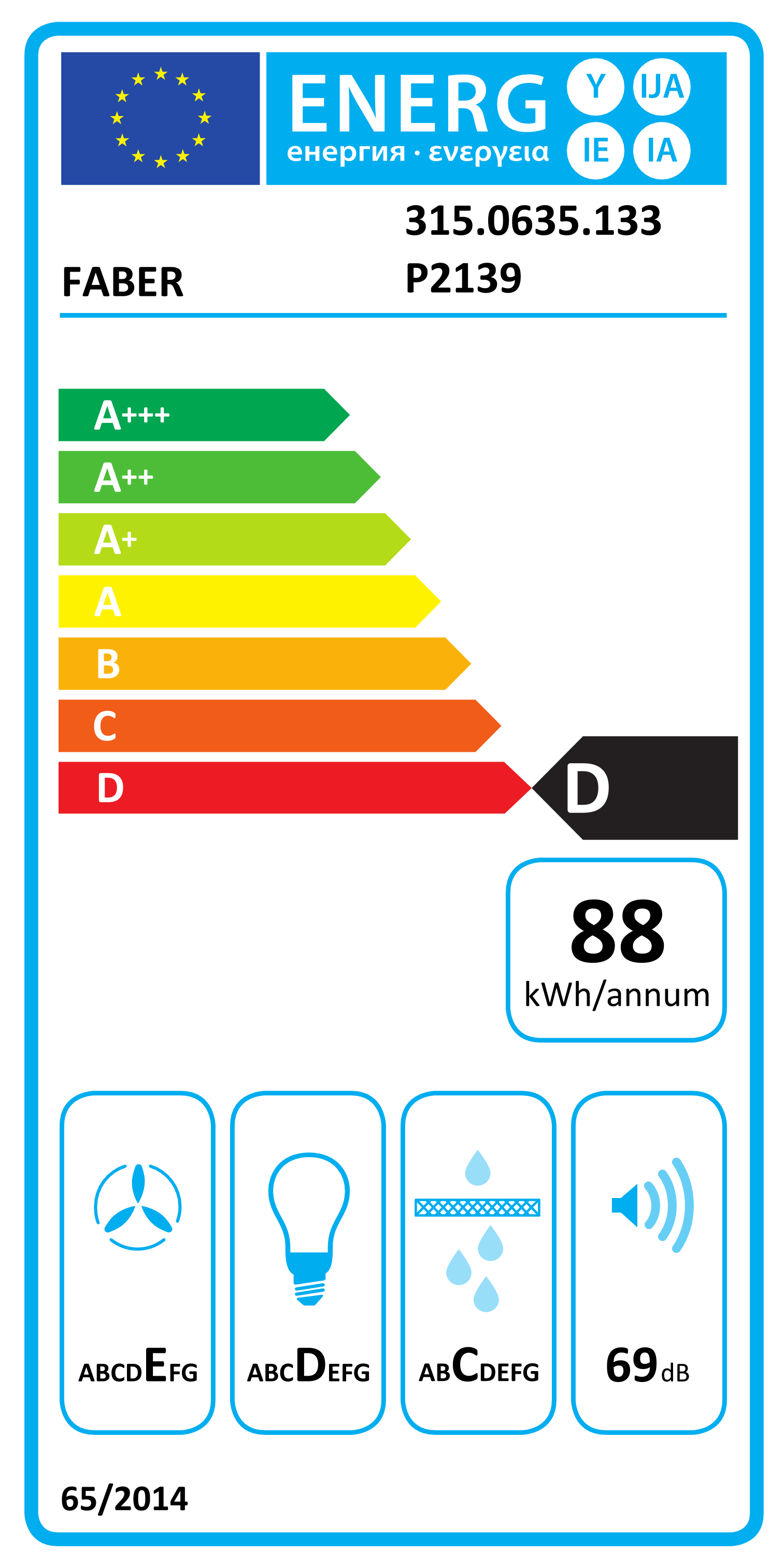 Scheda energetica EPREL Faber Flexa Hip 60 cm built-in kitchen hood